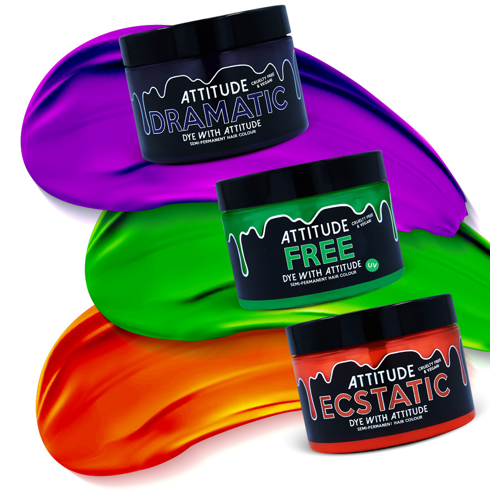 Attitude Hair Dye - TRICK OR TREAT Halloween Trio Semipermanente Haarfärbekombination - Lila/Grün